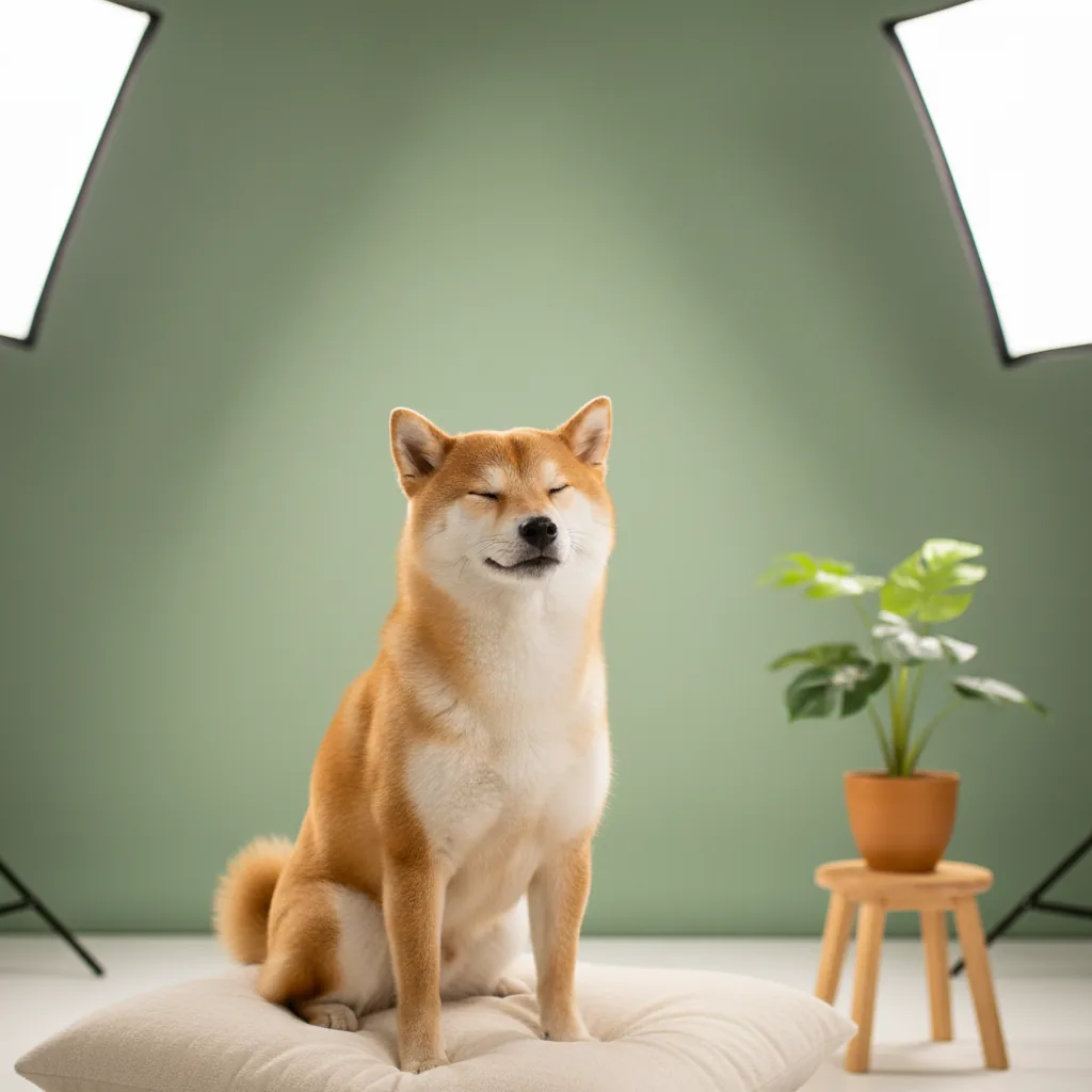 Happy fluffy Shiba Inu after grooming